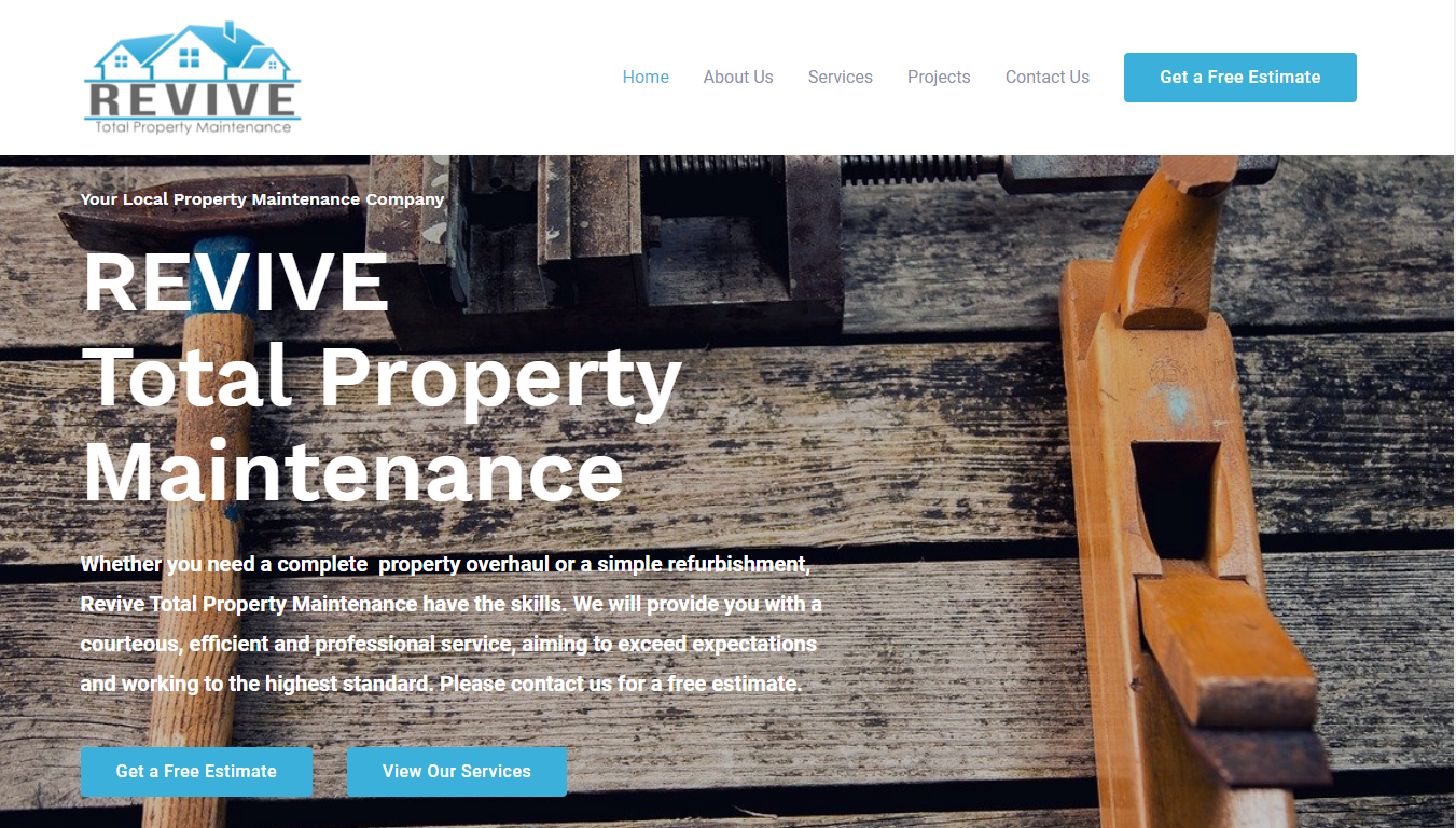 Revive website design home page
